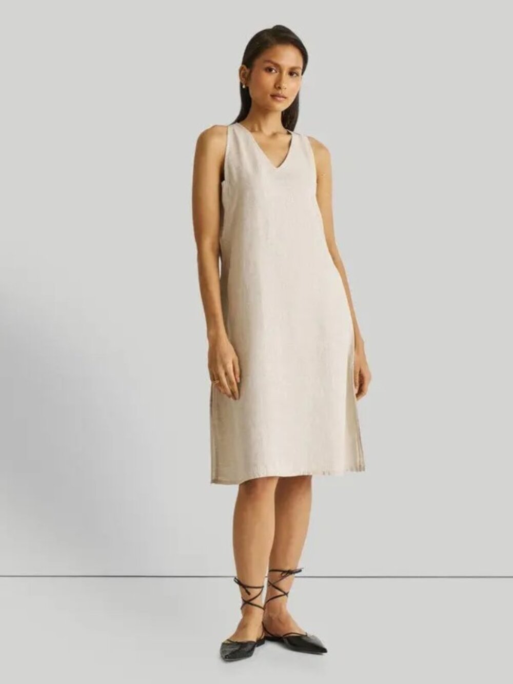 Reistor Reading Tea Leaves Dress Hemp Tank Knee Length A Line Shift Beige Tan S